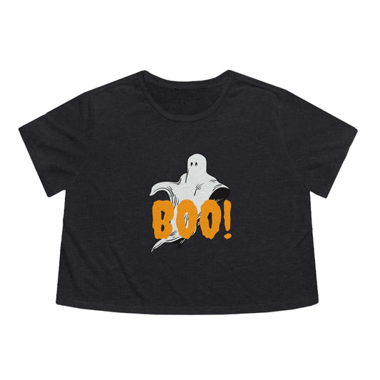 Boo! Women's Halloween Ghost Cropped Tee